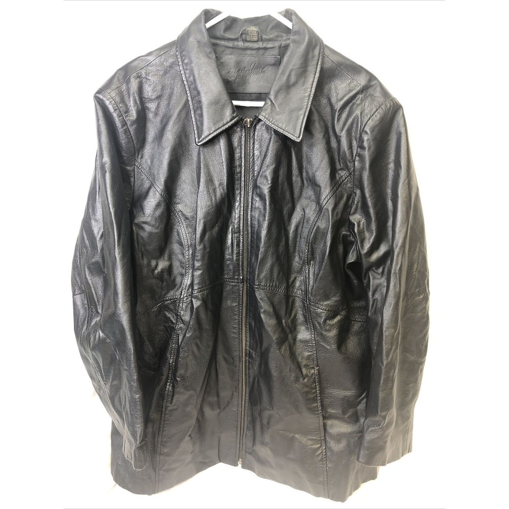 Jacqueline Ferrari Womens Leather Jacket Coat | Size 2X Black Genuine Leather